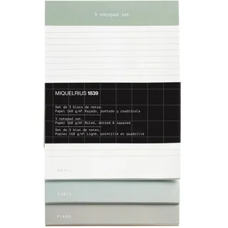 Miquelrius - Notizblock, verleimt, starre Kartonbasis, 3 Notizblöcke mit je 48 Blatt, weißes Papier 100 g/m2