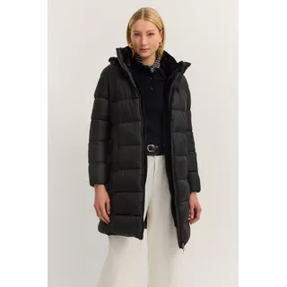 Steppmantel BUGATTI "Loose Fit", Damen, Gr. 46, schwarz (290, schwarz), 100% Polyamid, unifarben, loose fit, Bündchen, Mäntel Steppmantel, mit Kunstfell & abnehmbarer Kapuze