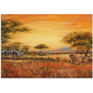 ARTland Wandbild »Afrikanische Steppe mit Löwen«, Afrika, (1 St.), als Alubild, Outdoorbild, Leinwandbild, Poster, Wandaufkleber, braun