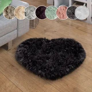 Paco Home Fellteppich »Playa 960« herzförmig 64 mm Höhe Kunstfell, Flokati-Optik, Hochflor, weich und flauschig, Uni-Farben, schwarz