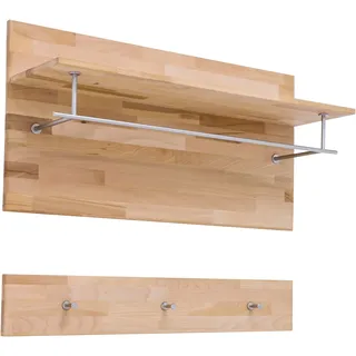 MCA living Garderobenpaneel »Fenja Paneel mit Boden, Schlüsselpaneel, Wandpaneel, Wandboard« Set, 1 Stk. tlg. Massivholz, Kernbuche, Haken, Kleiderstange, Ablageboden,Breite 100 cm