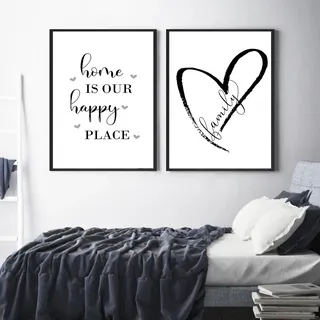 Herfair Bilder Wohnzimmer Poster 2er Set Schwarz-Weiß Liebe Text Wandbilder Wohnzimmer Einfachheit Wanddeko Leinwandbilder Ohne Rahmen (40 x 50 cm)