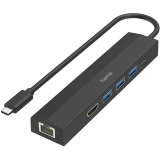 Hama USB-C, Hub - USB 3.1 - 6 Ports, (3X USB-A, HDMI, LAN, Ethernet, für Maus, Tastatur, Monitor, Netzwerk etc., bis zu 5 Gbps, Ultra HD, 4K, Thunderbold, Power Delivery)