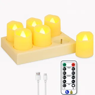 CILIENG 6er Wiederaufladbar LED Teelichter mit Timerfunction Ladestation, Flammenlose Teelichter für Hochzeiten Partys Tisch Halloween Weihnachten Deko, Durchmesser 4 cm x Höhe 4,6 cm