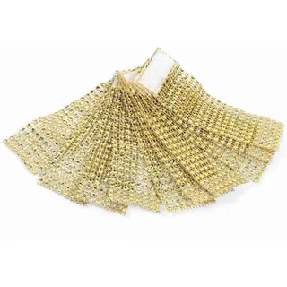 50 Stück 8-reihige Stuhlschleifen-Serviettenringe, diamantförmiges Netzband für Hochzeiten und Weihnachten, Gold - Gold