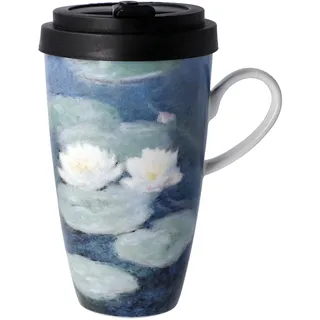Goebel Coffee to Go Künstlertasse mit Deckel Seerosen am Abend Monet, 12,5x8,5x15cm, 0,5L, 67-017-06-1