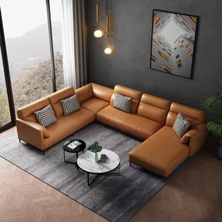 Wohnlandschaften Ecksofa Couch Garnitur Leder Polster Sitz Ecke Sofa U Form xxl - Orange