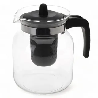 MIJOMA Glas-Teekanne mit Filtereinsatz – 1,5 L Teebereiter mit Deckel, hitzebeständige Kanne für losen Tee, Kaffee und Kaltgetränke - Farbe Schwarz