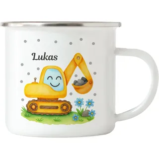 Kiddle-Design Bagger Tasse Kinder Personalisiert mit Name - Kinderbecher für Kindergarten, Kita - Kindertasse mit Baustelle und Fahrzeuge als Trinkbecher, Zahnputzbecher - Tasse Blau