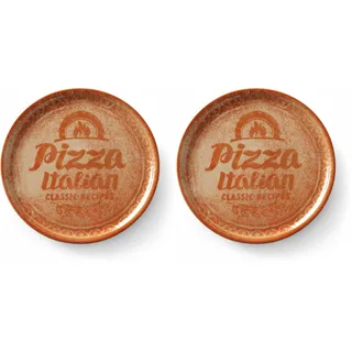 HENDI Pizzateller, Porzellan, Muster: Text und Pizza-Illustration, Geschirrspüler und Mikrowellen geeignet, ⌀310mm, rot (Packung mit 2)