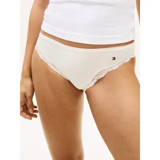 Slip, Damen, Gr. L (40), beige (ivory), Microfaser, Obermaterial: 84% Nylon, 16% Elasthan, TOMMY HILFIGER UNDERWEAR, unifarben, eng, Unterhosen Slip, mit Spitze und Logo-Flag