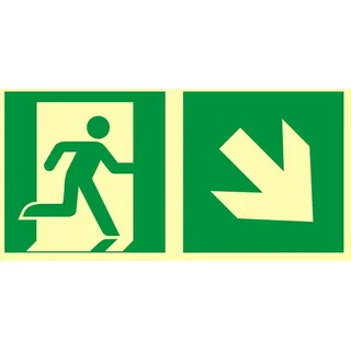 Richtung Ausgang Treppe runter rechts 300X150 Tafel beleuchtet bei Nacht