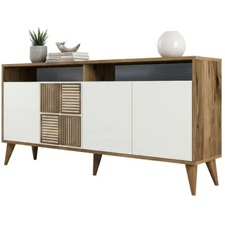 Dmora - Konsolentisch Scorpio, Wohnzimmer-Sideboard, niedriger TV-Schrank, ausgestatteter Wandsockel, 160 x 35 h79 cm, Walnuss und Weiß