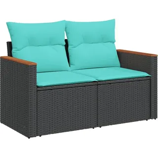 vidaXL 12-teiliges Gartensofa-Set mit Kissen, schwarzes Polyrattan - Schwarz