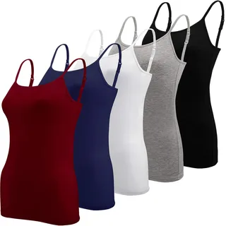 BQTQ 5 Stück Unterhemd Damen Spaghetti Top Spaghettiträger Basic Cami Tank Tops mit Verstellbarer Strap für Frauen