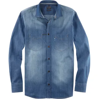 Olymp Jeanshemd "Casual Kentkragen", Herren, Gr. XXL, N-Gr, blau, Denim/Jeans, Obermaterial: 100% Baumwolle, hüftbedeckend, 1-Knopf-Manschette, Hemden Jeanshemd, Modern Fit, Kentkragen