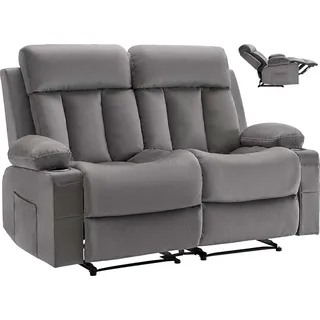 Vevor Loveseat Relaxsessel elektrische Liegecouch mit Wärmefunktion & Massage, Massagesessel aus Samt mit USB-Anschlüssen & Getränkehaltern & Seitentaschen, TV-Sessel für Wohnzimmer Grau