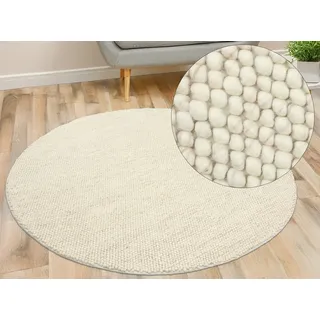 Wollteppich "Ainhoa, handgewebt, Wolle" Gr. 9, beige (creme), H:12mm Ø:120cm, Acryl, Kunstfaser, Wolle, LEGER HOME BY LENA GERCKE, Teppiche, Wollteppich, einfarbig, Wolle, Teppich, Wohnzimmer, Schlafzimmer, Esszimmer