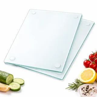 KIJUK 2 Stück Schneidebrett Glas, 30 x 20 cm Transparent, Spülmaschinenfest, Rutschfestes Glasschneidebrett für die Küche, Hygienisch, Kratzfest und Stilvolles Glas Schneidebrett für Obst und Gemüse