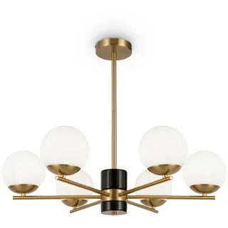 Maytoni Pendelleuchte , Weiß, Messingfarben , Metall, Glas , rund , 56 cm , Ce , beliebig kürzbar, gleichmäßige Lichtverteilung , Lampen & Leuchten, Innenbeleuchtung, Hängeleuchten, Pendelleuchten