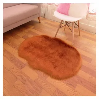 SHTGOI Kunstfell Teppich Plüsch Lammfellimitat Teppich Faux Fell Bettvorleger mit Anti-Rutsch Hirschleder-Samt Wollteppich Flauschige Sofa Matte für Wohnzimmer,Schlafzimmer 40 * 60cm Rotbraun