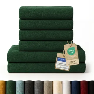 Blumtal Badetuch 6-teilig, 2x Badetuch 70/140 + 4x Handtuch 50/100 cm, Dunkelgrün , Textil , 70x140 cm , Oeko-Tex® Standard 100 , Heimtextilien, Badtextilien, Badetücher
