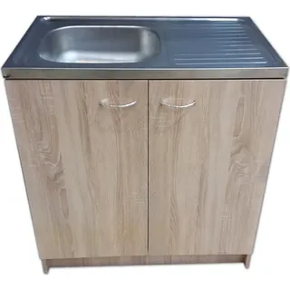 Stamar | Küchenschrank, eiche Sonoma, Küchenunterschränke, 80 cm - mit Spüle und Siphon - Braun