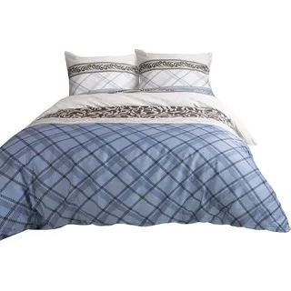 Bettwäsche, Baumwollsatin Satynlove 140x200cm 1530-1 Blau kariertes Muster - Blau