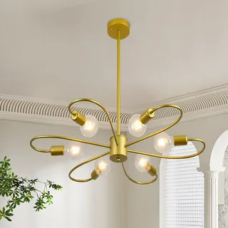 Qcyuui Kronleuchter Gold, 6-flammige Sputnik Lampe, höhenverstellbar, 78cm