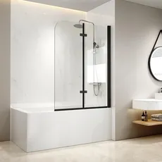 EMKE Duschwand für Badewanne Schwarz 110x140 cm, 2-teilig Faltbar Duschtrennwand für Badewanne Duschwand Badewanne, Duschabtrennung Badewanne 6mm Sicherheitsglas Badewannenaufsatz