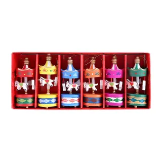 6/Set Holz Karussell Karussellpferd karussell Weihnachten Vintage Mini zum Aufhängen Anhänger Baum Weihnachten gemischt Farbe