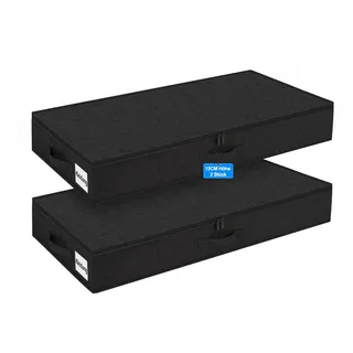 Unterbettboxen mit Deckel, 40L, 12 cm hoch, formstabil, 2er-Set, Schwarz