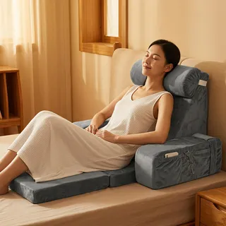 VeftBltrem Lesekissen für Bett und Sofa,Lesekissen Bettauflage Kissen mit Abnehmbarer Nackenrolle Sitzkissen und Armlehnen, Lesekissens für Erwachsene, Bettkissen rückenlehne zum Lesen, Fernsehen