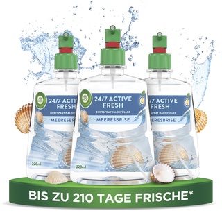 Air Wick Active Fresh – Aeorosolfreier, automatischer Lufterfrischer – Raumduft Meeresbrise – 3 x 228 ml Nachfüller