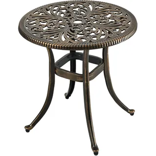 Relaxdays Gartentisch mit Schirmloch, HxD: 53 x 53 cm, Aluguss, wetterfest, antik, runder Balkontisch, schwarz/Bronze