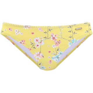 Bikini-Hose SUNSEEKER "Ditsy", Damen, Gr. 42, N-Gr, gelb (gelb, bedruckt), Microfaser, Polyamid, geblümt, Badehosen Bikini-Hose, mit Häkelkante, Topseller
