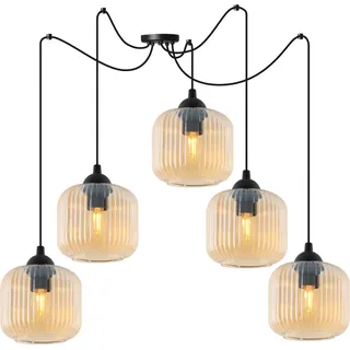 Hängelampe RIFFLE Spinne Schwarz 5-flammig Glas Zylinder Amber E27