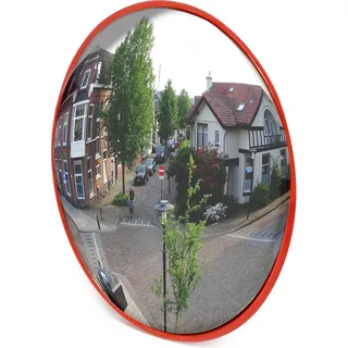 Wiltec Verkehrsspiegel 60 cm konvex, runder Sicherheitsspiegel mit 130-160° Sichtfeld, Konvexspiegel aus Polycarbonat, Überwachungsspiegel für Ausfahrten inkl. Montagematerial