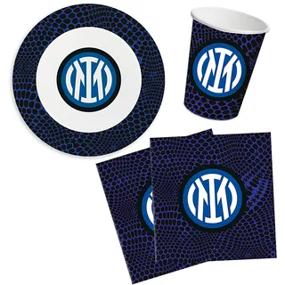 decoraparty Geburtstagsset Schwarzblau für 8 Personen, Dekorationsset Tischgeschirr Thema Fußball Fußball Party Schwarz Hellblau Party Kinder - 8 Teller, 8 Becher, 20 Servietten