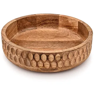 Indus Lifespace Salatschüssel, Mangoholz, rundes Design, große Salatschüssel, handgeschnitzte Früchte oder Salate, Müsli, Maisflocken für Küche, Esszimmer (25,4 x 25,4 x 6,3 cm)