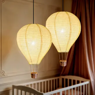 METHEDEECO 2er Set Heißluftballon Pendellampenschirme 35cm Weiß | Hängelampen, Geschenkidee für Kinderzimmer & Jugendzimmer, Dekoration für Jungen und Mädchen