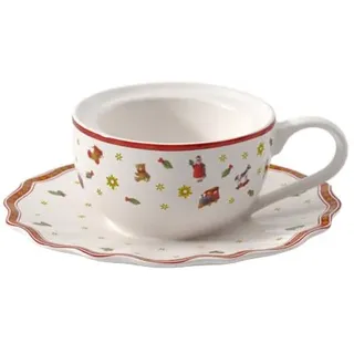 Villeroy & Boch Toy's Delight Decoration Teelichthalter Kaffeetasse, Teelichthalter in Kaffeetassenform, Premium Porzellan, weiß, rot, 9,8 x 9,8 x 4 cm
