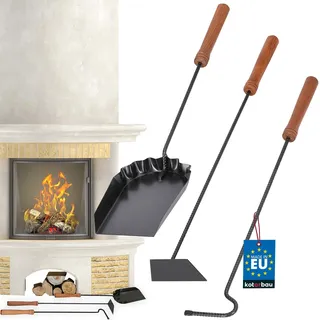 KOTARBAU® Kaminbesteck Set Mit Schürhaken Aschekratzer Kamingarnitur Kohlenschaufel Werkzeug Besteck Kaminofen Holzgriff Schwarz Stocheisen Kohlenlöffel