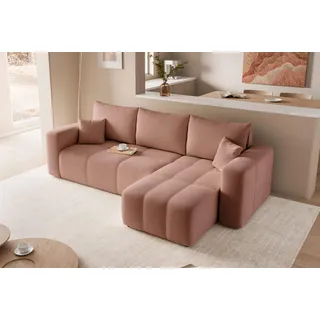 Idohome-Moderne Ecksofa mit Schlaffunktion und L-förmigen Steppungen, Couchgarnitur, Universale Couch, Sofa, Bettcouch, PEDRO-Farbe Altrosa Manila 29 - Rosa