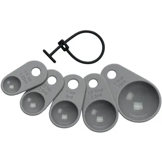 LURCH 70262 Messlöffel-Set (5tlg.) zum Abmessen von Zutaten (15ml, 7,5ml, 5ml, 2,5ml, 1,25ml) Maßeinheiten, Silikon, Grau, 5 x 3 x 2 cm
