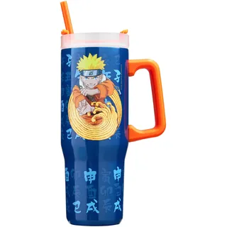 Get Trend Naruto Thermobecher 920ml, Edelstahl Trinkflasche mit Strohhalm und Henkel, 42H Eis 12H Kalt und 8H Heiß, Deckel Auslaufsicher und BPA Frei, Geschenkidee (Multi Naruto)