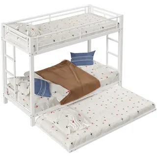 Flieks Etagenbett 90x200cm Weiß Metall Ausziehbett En747 hohe Geländer , 90x200 cm , Babymöbel & Kindermöbel, Kinderzimmer & Jugendzimmer, Stockbetten
