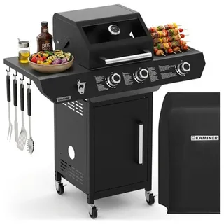 Gasgrill 10 kW, Schwarz, Edelstahl, Drehspieß