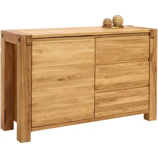 Valnatura Sideboard , Eichefarben , Holz , Wildeiche , massiv , 1 Fächer , 3 Schubladen , 140x90x45 cm , Beimöbel erhältlich , Holzmöbel, Kommoden Holz, Sideboards Holz