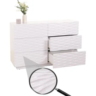 Kommode HWC-M52, Schrank Sideboard, 3D-Design Schubladen Push-to-open, 81x120x42cm Hochglanz weiß